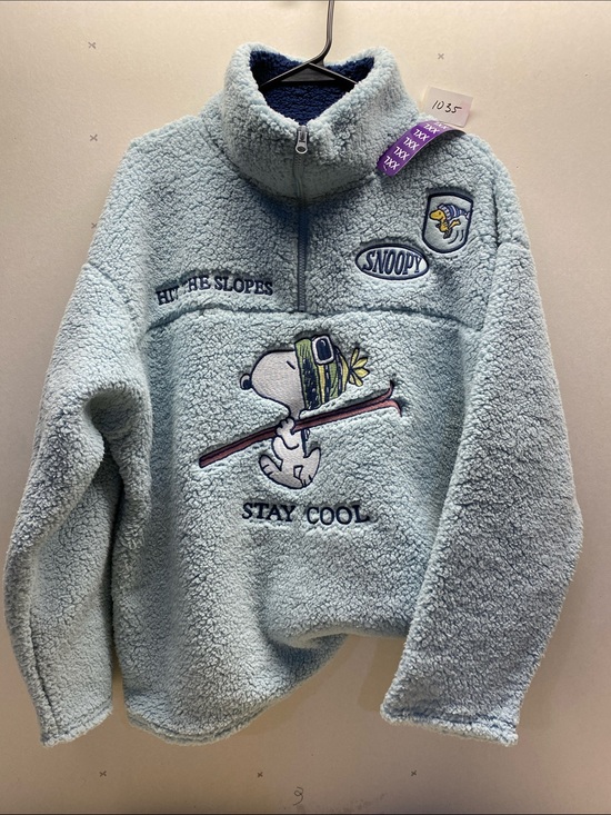 Peanuts Tops - Peanuts Light Blue Sherpa Pullover Jacket with Snoopy Ski Embroidery